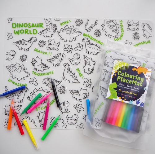Chubby Fingers Colouring Placemats - Dinosaur World